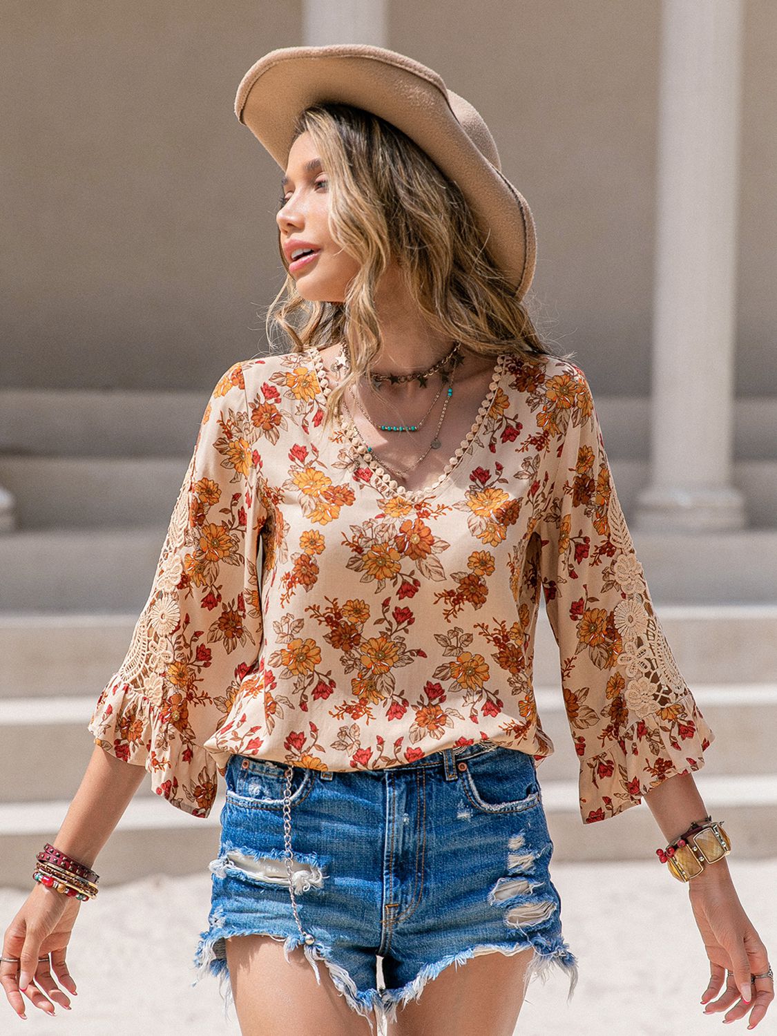 Floral V-Neck Spliced Lace Blouse – Urban Serenity Clothing Co.