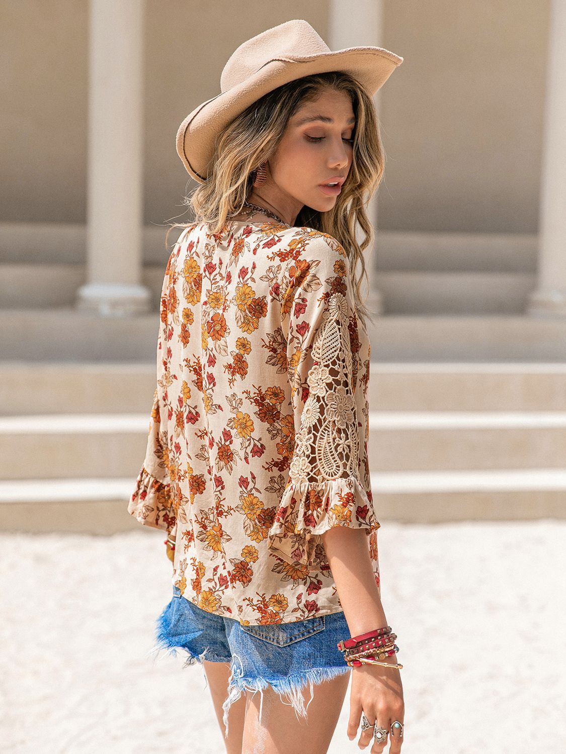 Floral V-Neck Spliced Lace Blouse – Urban Serenity Clothing Co.